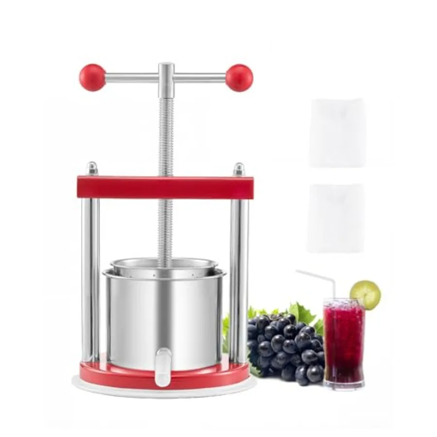 Prensa manual de 5L para vino de frutas, con 2 barriles de acero inoxidable, para hacer sidra, tinte de manzana y uva, miel y aceite de oliva, para uso en exteriores.