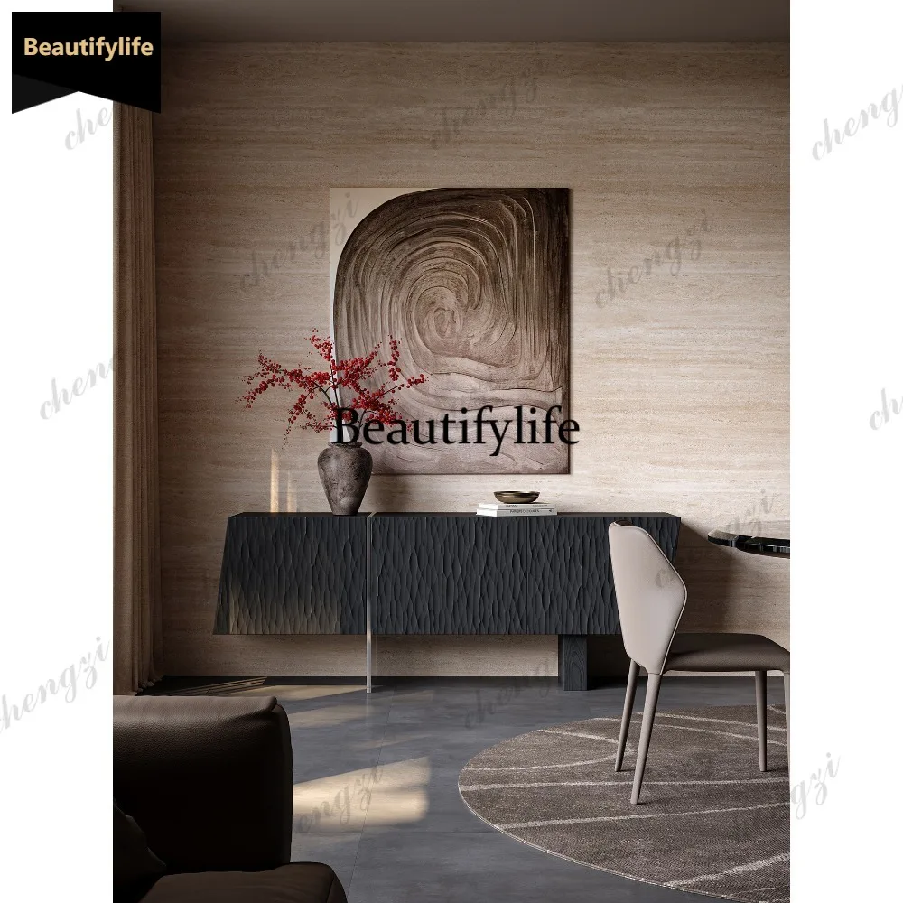 CC Light luxury dining side cabinet design sense relief art black antique side cabinet locker against the wall