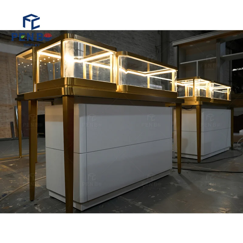 2025customized. luxury jewelry showcases glass counter jewellery display cabinet wood jewelry display showcase cabinet with LED