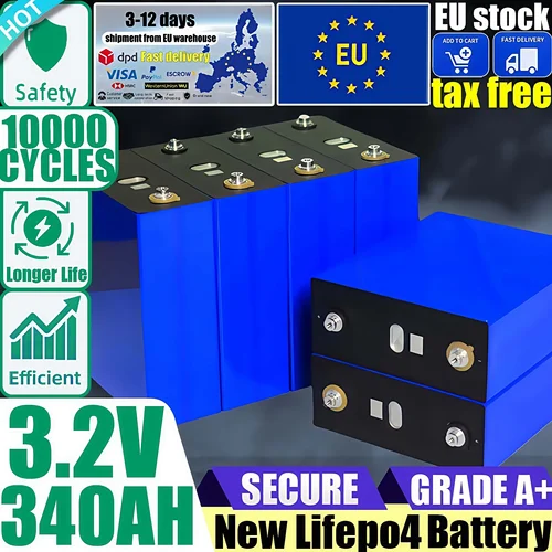 A급 3.2V 340AH 리튬인산철(LiFePO4) 충전식 배터리 10000 사이클 DIY 12V 24V 48V 배터리 팩 골프 태양광 에너지 캠핑 면세