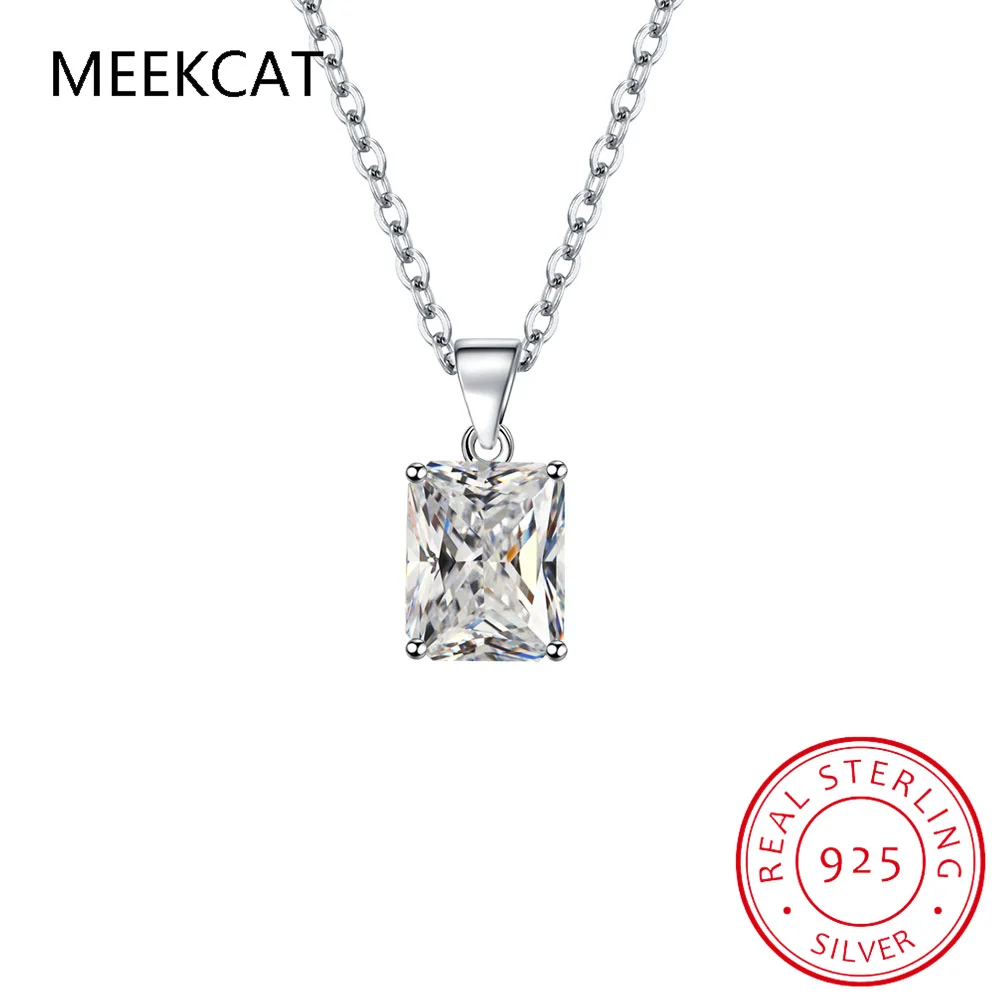 

925 Moissanite Pendant Emerald Cut 1Ct D Created Diamond Gemstone Necklaces For Women Authentic Sterling Silver Jewelry
