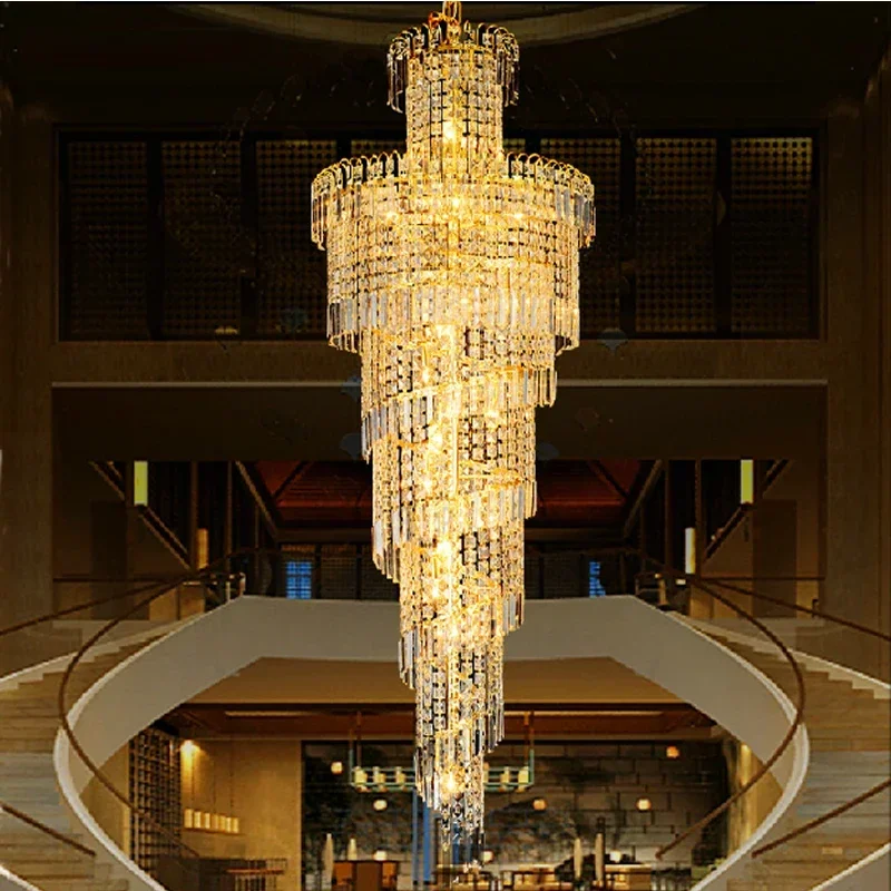 Modern Crystal Chandeliers Stairway Decorative Pendant Lamp Hotel Hall Gold Chandelier Light For Living Room Chandelier Lighting