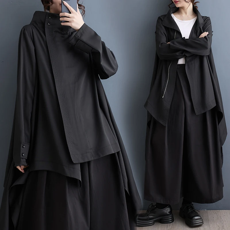 

Модная женская куртка больших размеров с воротником-стойкой, средней длины, асимметричная, универсальная, стройнящая, осенняя новинка