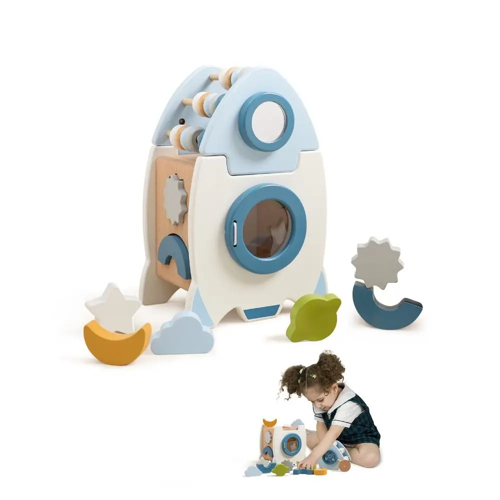 

Shape Cognitive Rocket 5-in-1 Baby Toys Montessori Early Education Baby Wooden Stacked Toy Interactive Shape Sorter