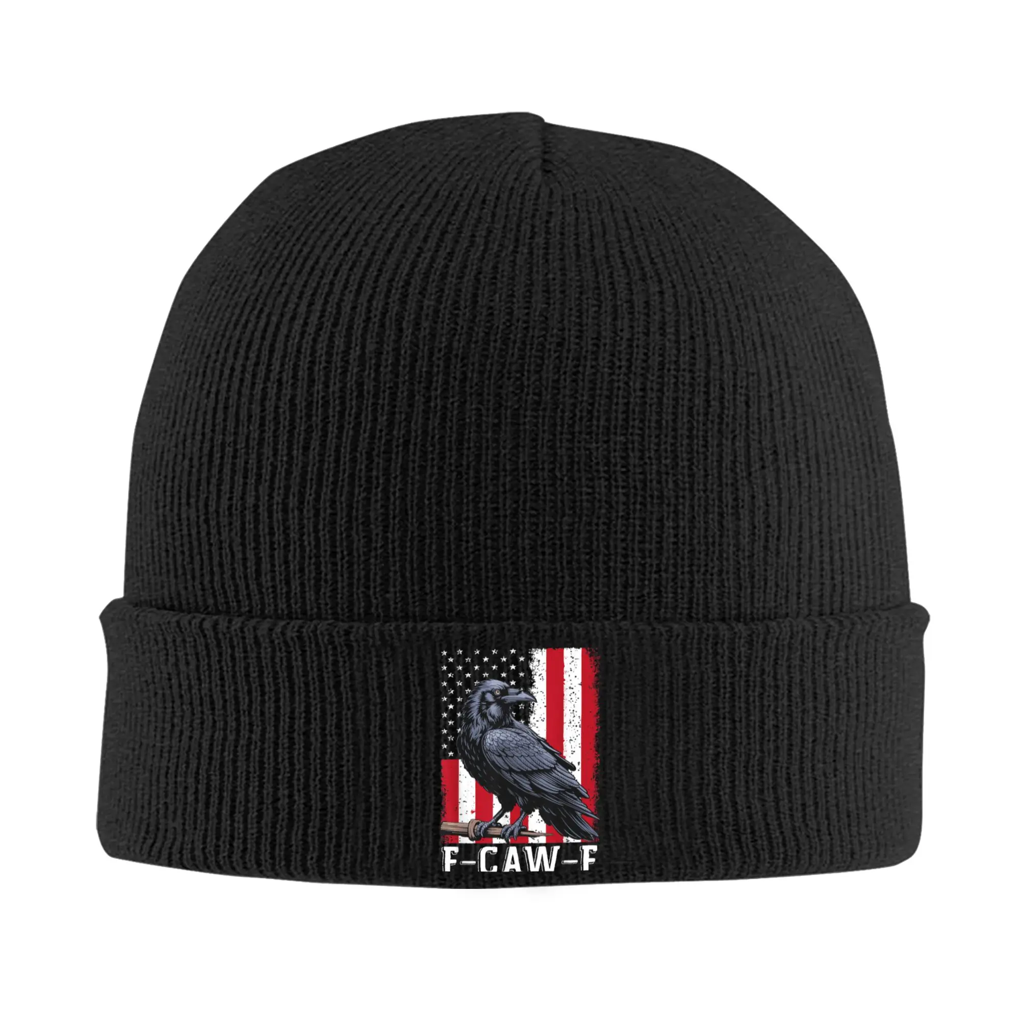 Czapki F-Caw-F Czarny Kruk Czarny Ptak Retro Flaga USA Czapki typu Bonnet Czapki Beanie Czapki Dzianinowe Męskie Damskie Sportowe Opaski na Głowę