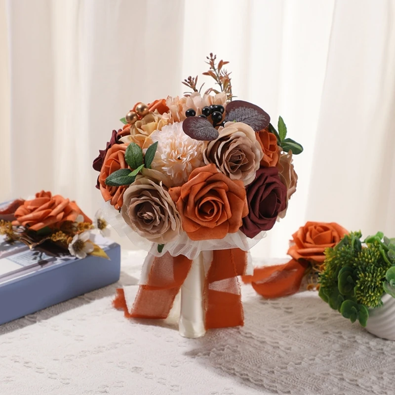 

Bridal Bouquets with Ribbon Wedding Bouquets Artificial Rose Flower for Wedding