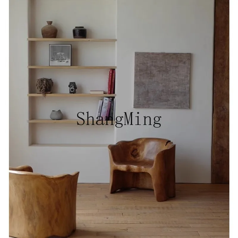 

ZHB whole wood creativity/petal stool living room leisure single chair B & B decoration stump log back chair