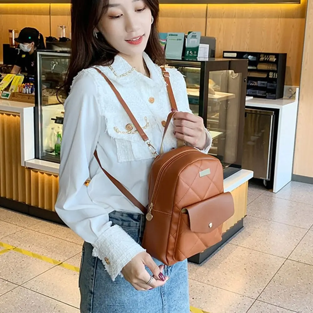 Fashion Small Backpack Women Shoulder Bags Diamond Grids PU Leather Bag Mini School Bags Casual Rucksack