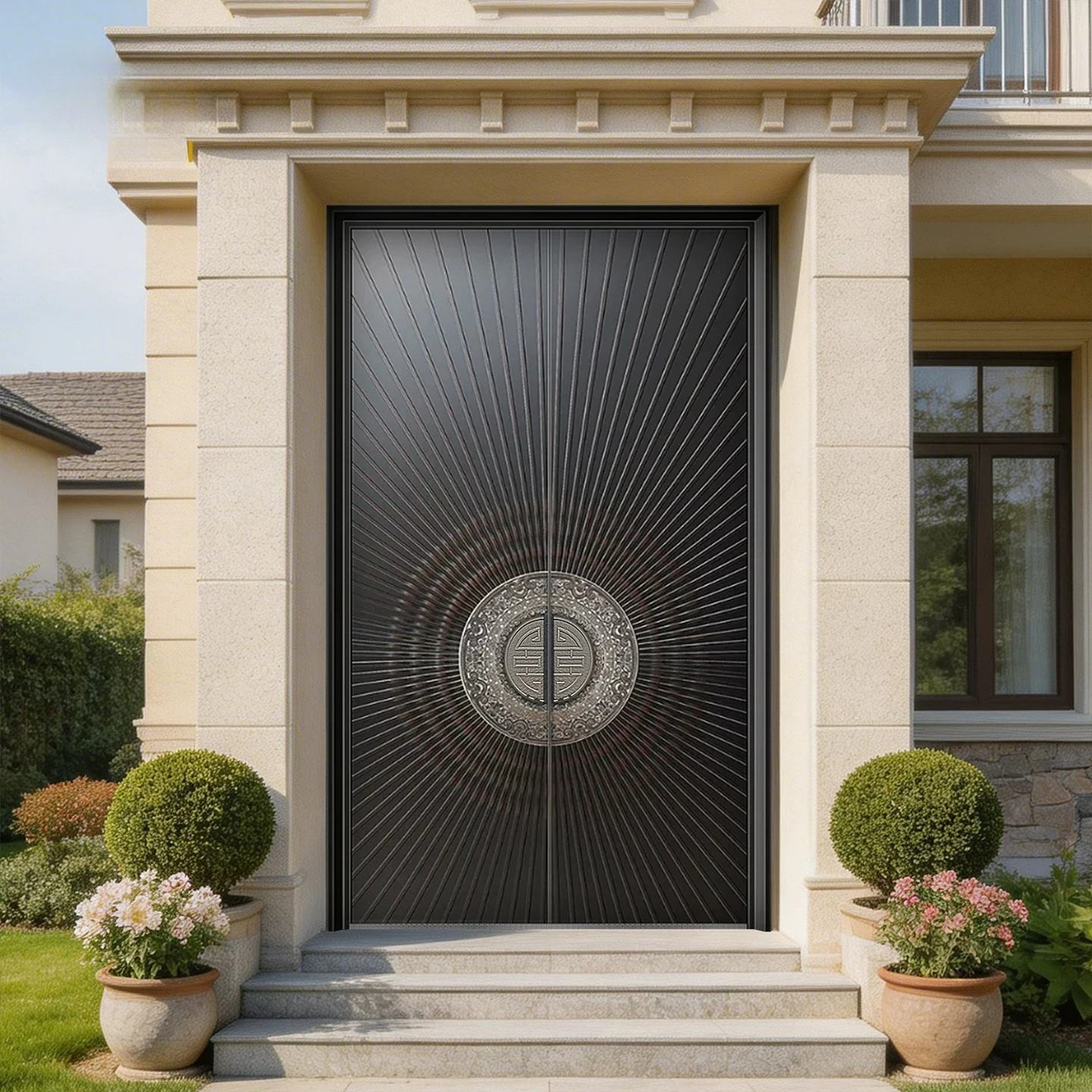Chinese-style double-opening villa door, rural self-built house custom entry door, cast aluminum anti-theft door