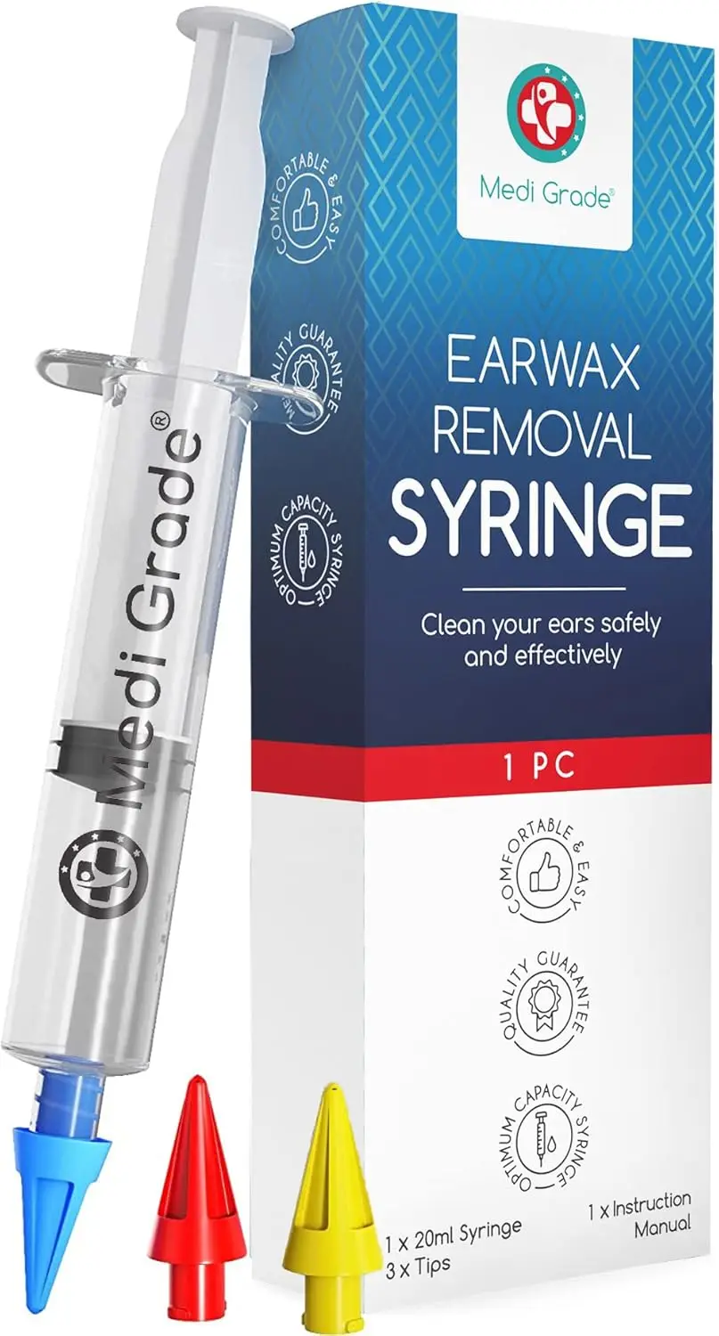 

Ear Syringe Kit for Wax Removal with 3 Quad-Stream Tips - Water Irrigation Cleaner for Improved Hearing