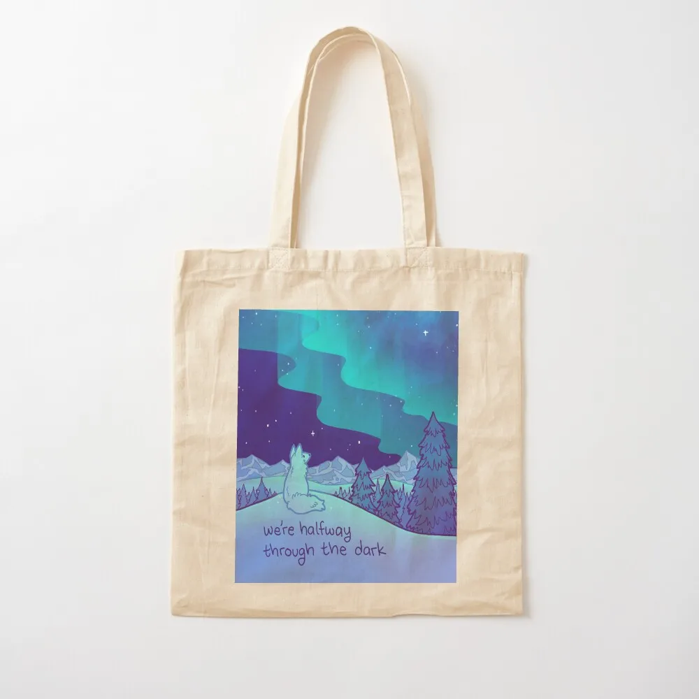 We're Halfway Out of The Dark Aurora Arctic Fox Tote Bag Shopper bag Gift bags Women's handbag cloth bag woman