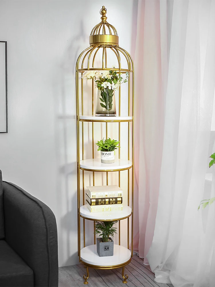 

Nordic wrought iron, birdcage shelves, balcony, living room, floor-to-ceiling, multi-layer flower stand ornaments, corner decora