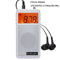 Mini Pocket FM AM Radio Orange Backlight LCD Display Radios with Full Range Speaker Support Alarm Sleep Timer 2*AAA Batteries