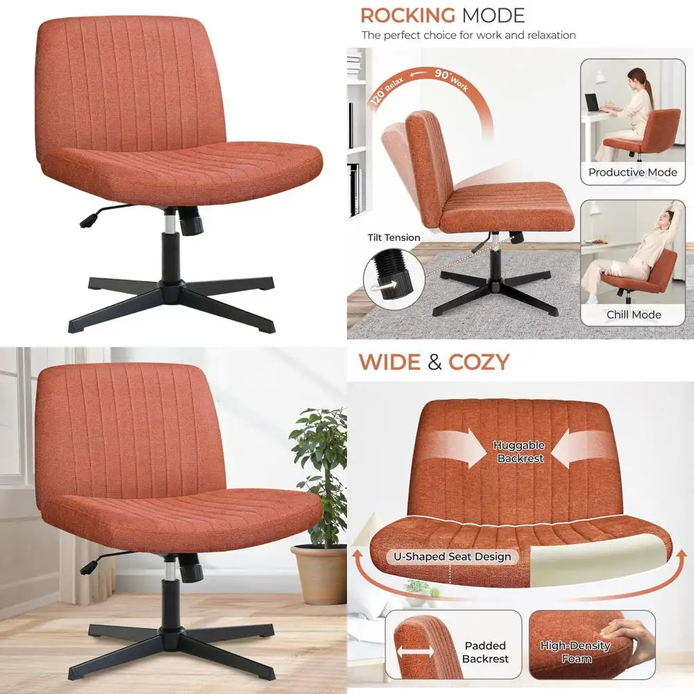 

Adjustable Swivel Desk Chair with Wide Legs, Fabric Seat, Armless, Comfortable for Home Office Use (Brown)