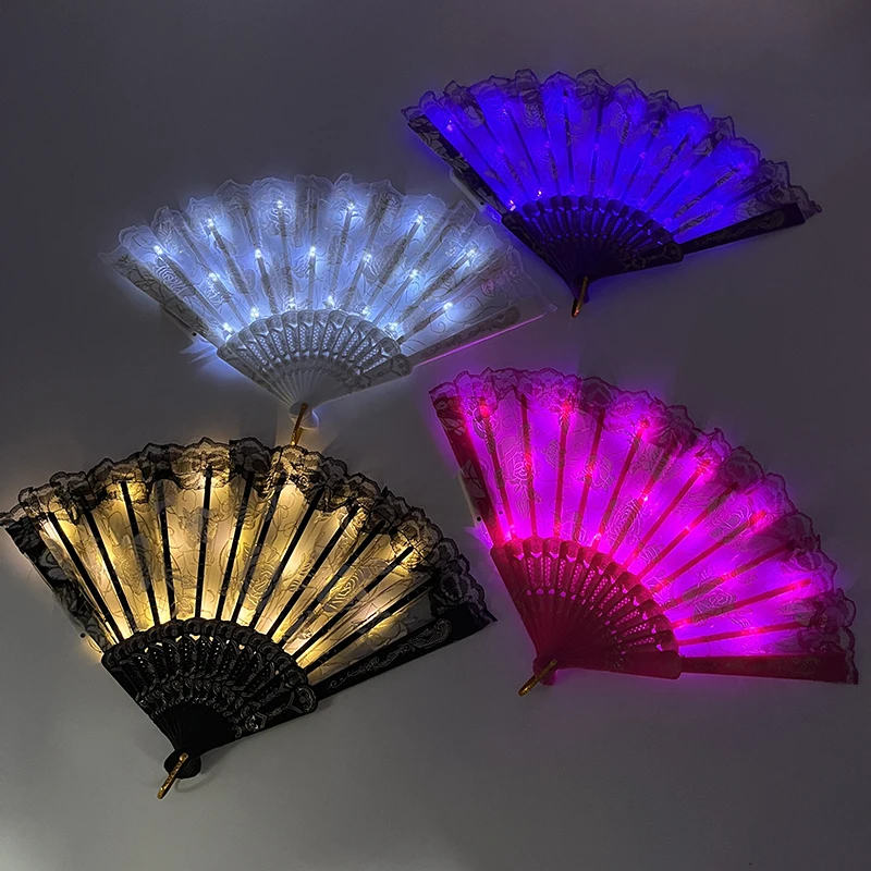 

4 Colors For Choice Rose Lace Hand Fans Performance Costumes Accessory Props Girls Ladies Stage Dance Props Glow Fan