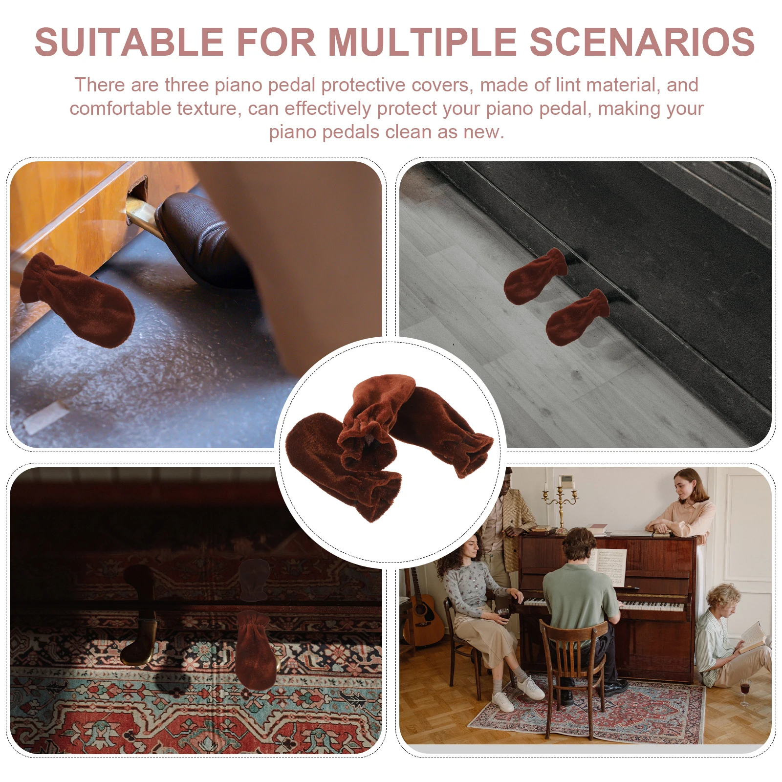 

3 Pcs Piano Pedal Cover Protective Guards Practical Cases for Pedals Music Protectors Lint Beige