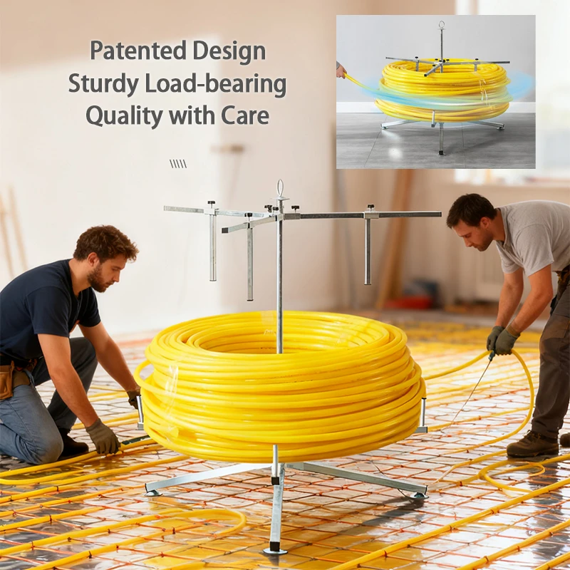 Manual Floor Heating Pipe Dispenser Radiant Floor Tube Unwinder Metal Durable PEX Pipe Dispenser Stand Pipe Coil Dispenser Rack