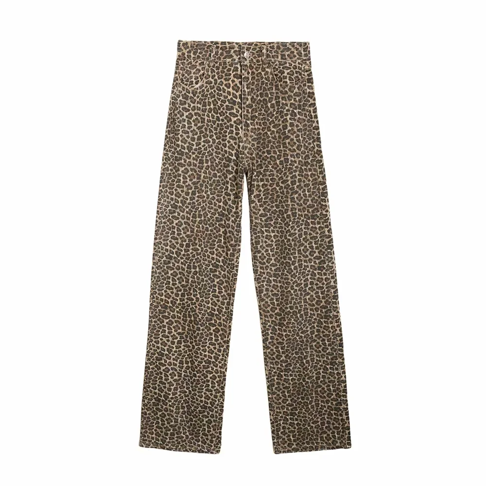 

2024 New Design Versatile Cool and Spicy Leopard Pattern Jeans Slim and Casual Micro Pull Pants