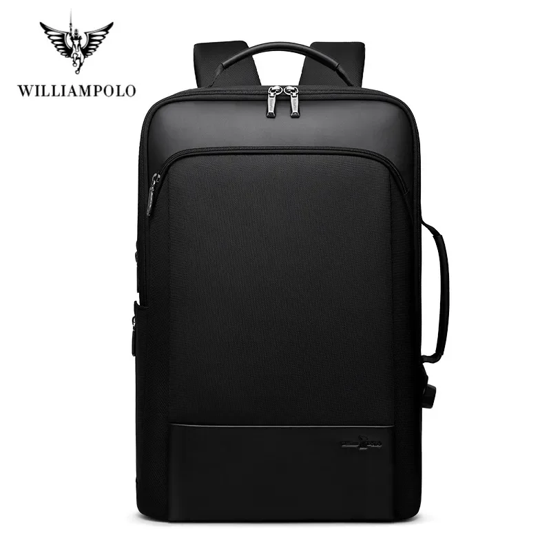 WILLIAMPOLO Men\'s Backpack Cowhide Leather Casual Backpack 15.6\'\' Laptop Bag Large Capacity Outdoor Travel Backpack