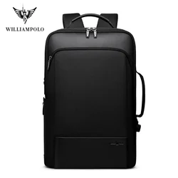 WILLIAMPOLO Men's Backpack Cowhide Leather Casual Backpack 15.6'' Laptop Bag Large Capacity Outdoor Travel Backpack