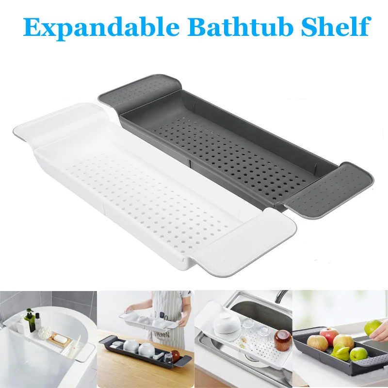 

Multi-Function Retractable Bathtub Storage Rack Bath Tray Shelf Tub Towel Storage Shelf Kitchen Sink Drain Holder