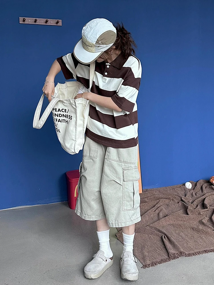 American Retro Workwear orts Men's Summer Straight Loose Wide Leg Light Casual Seven-Foot Pants M Model Cotton 00%