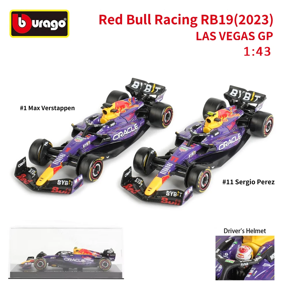 Bburago 1:43 RedBull F1 RB19 Las Vegas 1 Verstappen 11 Perez Legierungsdruckgussautos Modellspielzeug Formel-1 Sammlung Kindergeschenk