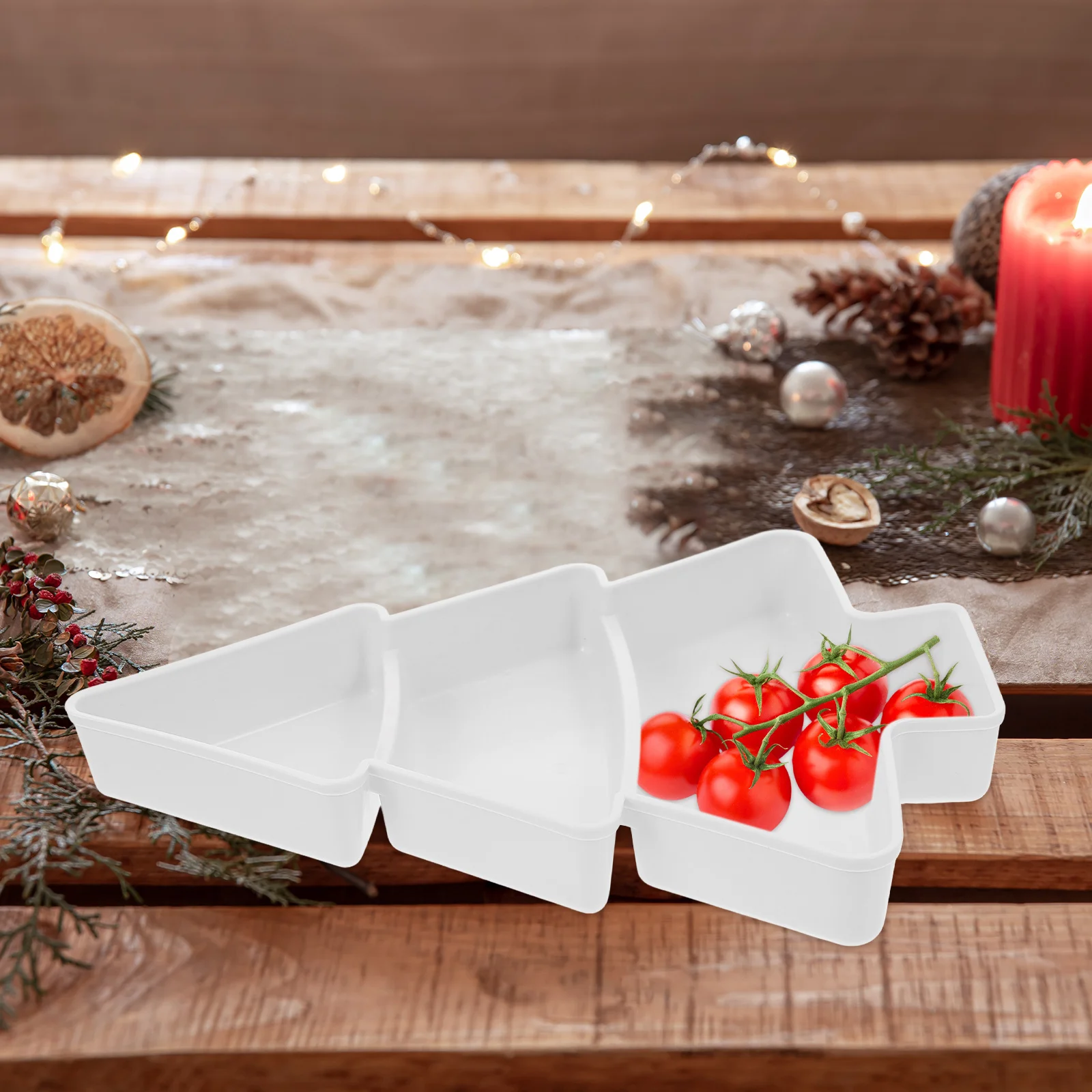 

Christmas Tree Portable Dishes Xmas Serving Platter White Color Tray Snack