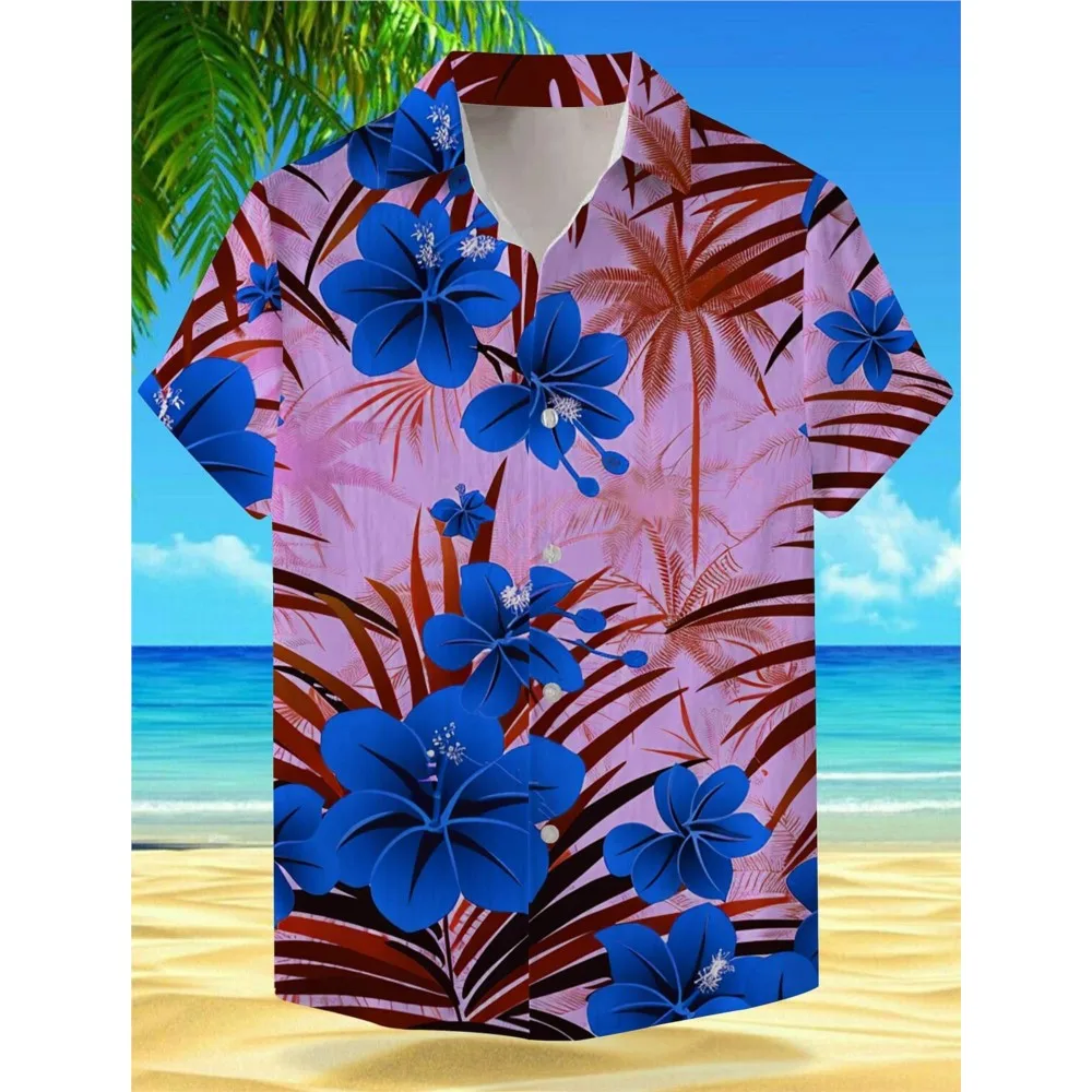 

2024 Floral Vacation Hawaiian Men's Shirts Outdoor Hawaiian Holiday Summer Turndown Short Sleeve Aloha Shirts for Boys Harajuku