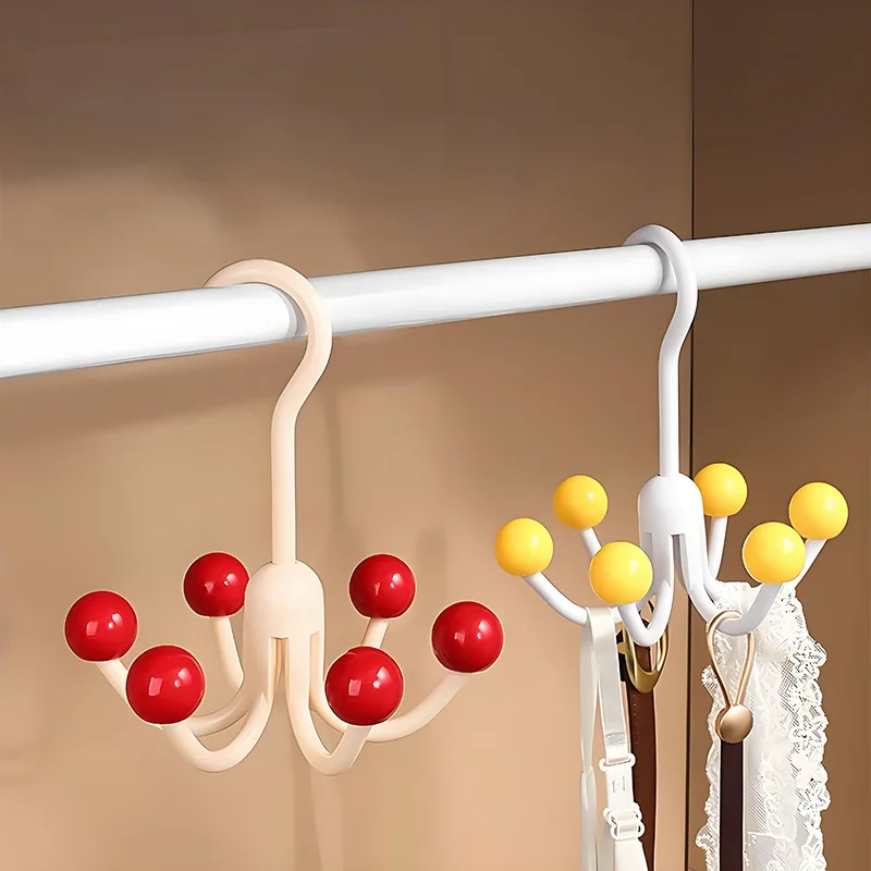 قطعة واحدة من خطاف دوار متعدد الوظائف بستة مخالب للاستخدام المنزلي، مناسب لتعليق الملابس الداخلية والأشرطة والقبعات وتنظيم الحقائب