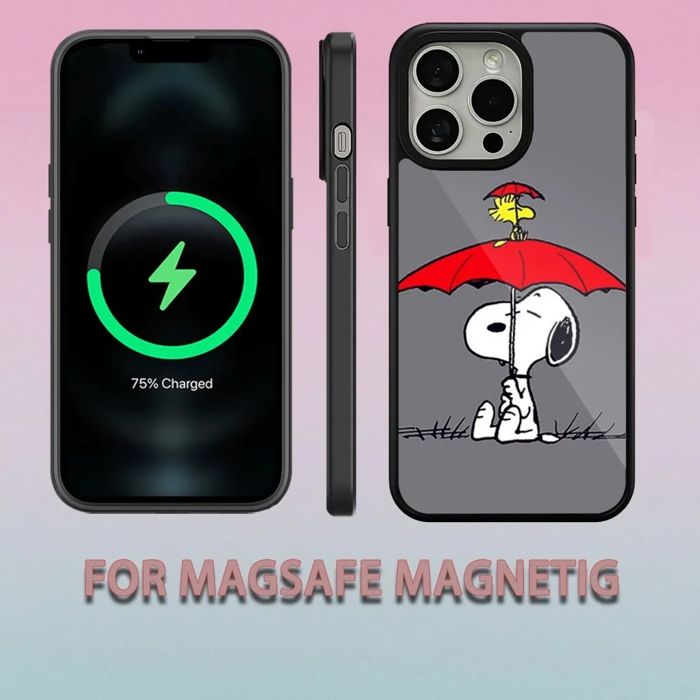 Cute S-Snoopy  Phone Case For iPhone 15 14 13 12 11 Pro Max Plus Magsafe Magnetic Wireless Charging Cover