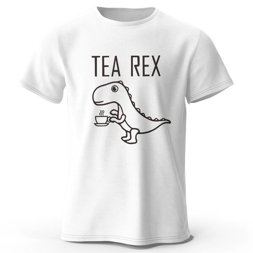 

Tea-Rex Dinosaur Printed 100% Cotton T-Shirt, Soft & Breathable Round Neck Short Sleeve Tee, Unisex Fun & Quirky Style