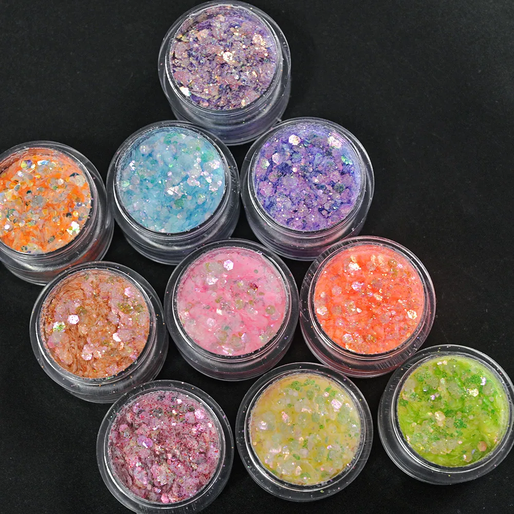 10 Colors 50g/Bag Nail Sparkly Glitter Gradient Sequins Loose UV Gel Mixed Glitter Holographic Powder Holo DIY Glitter Cosmetic