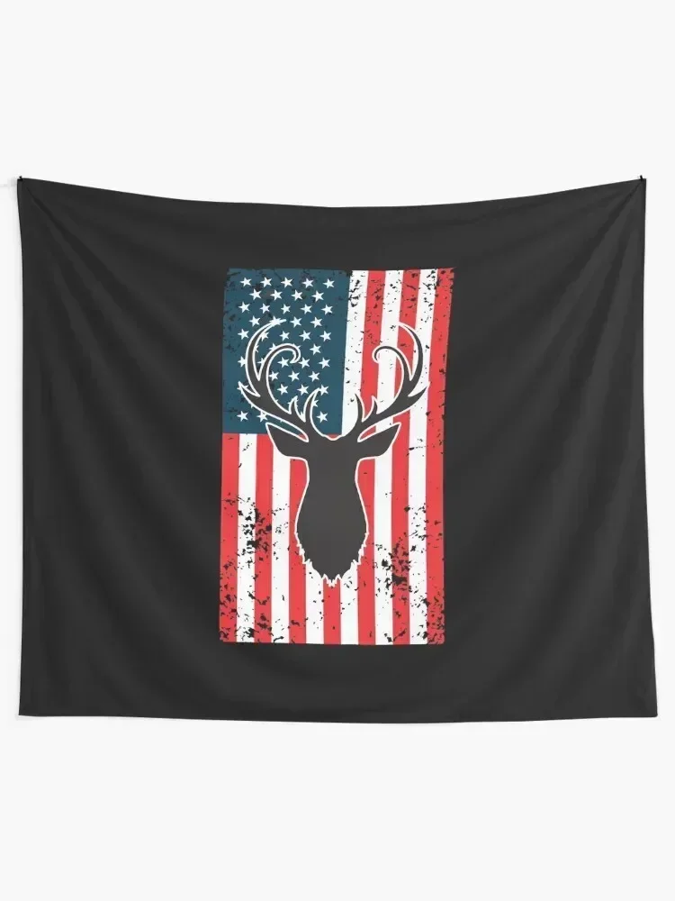 American Flag Deer Hunting, American Deer Hunter, Deer Outfit Tapestry House Decorations Aesthetics For Room Tapestry