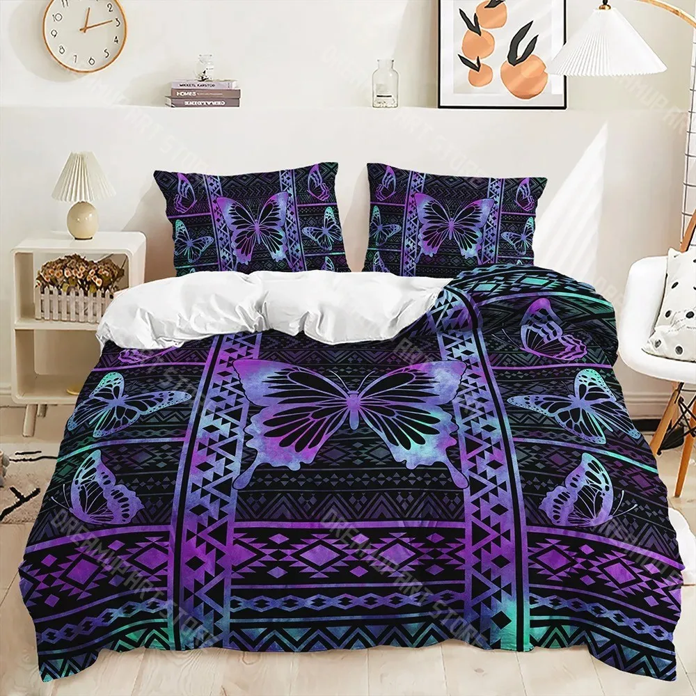 3D Printed Purple Butterfly Rose Bedding Set for Boys Girls Duvet Cover Pillowcase Twin Queen King Full Single Double Sizes