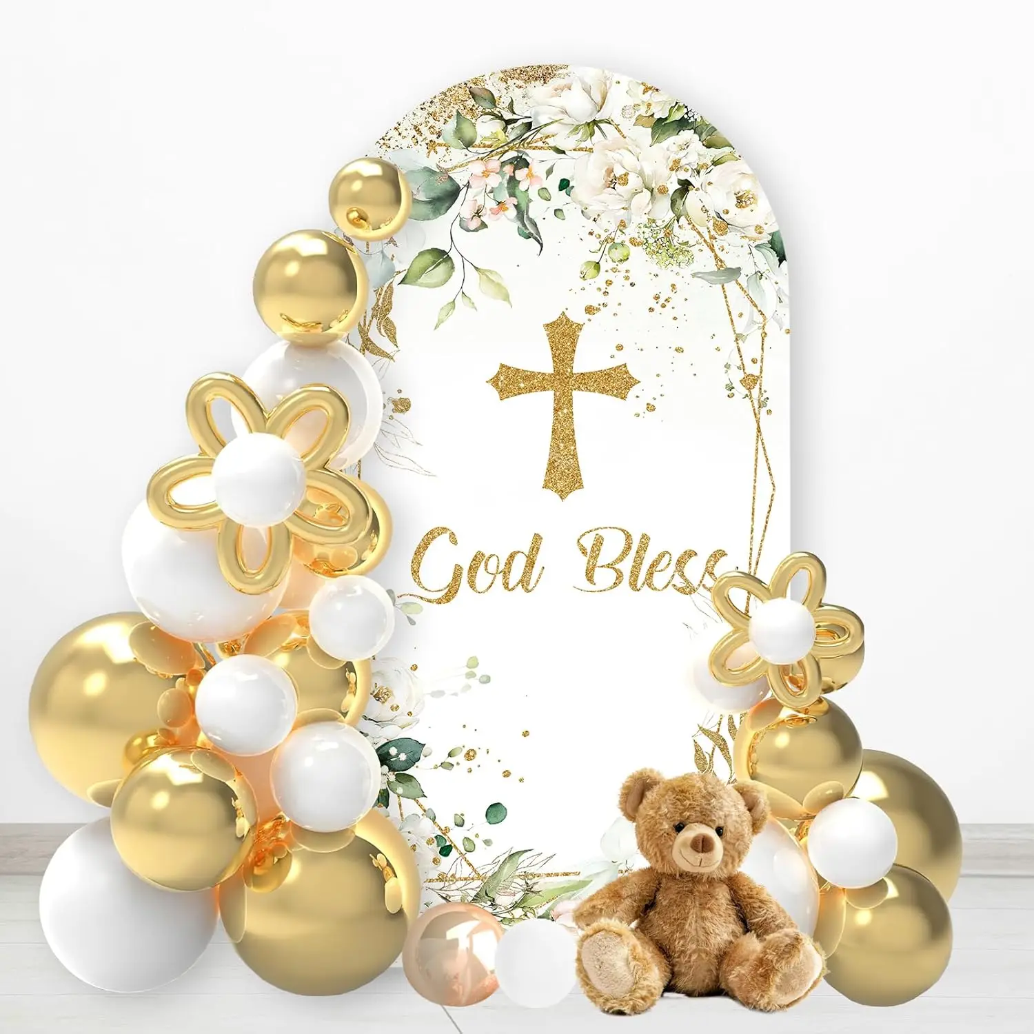 God Bless Themed Custom 2-sided Arched Backdrop Covers First Holy Communion Christening Party Banner Background Supplies Props