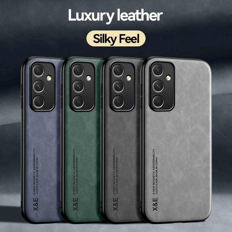 Luxury Magnetic Sheepskin Leather Case For Samsung Galaxy S24 S23 Ultra S21 FE A54 A53 5G S24 Plus Soft Edge Phone Cover Coque