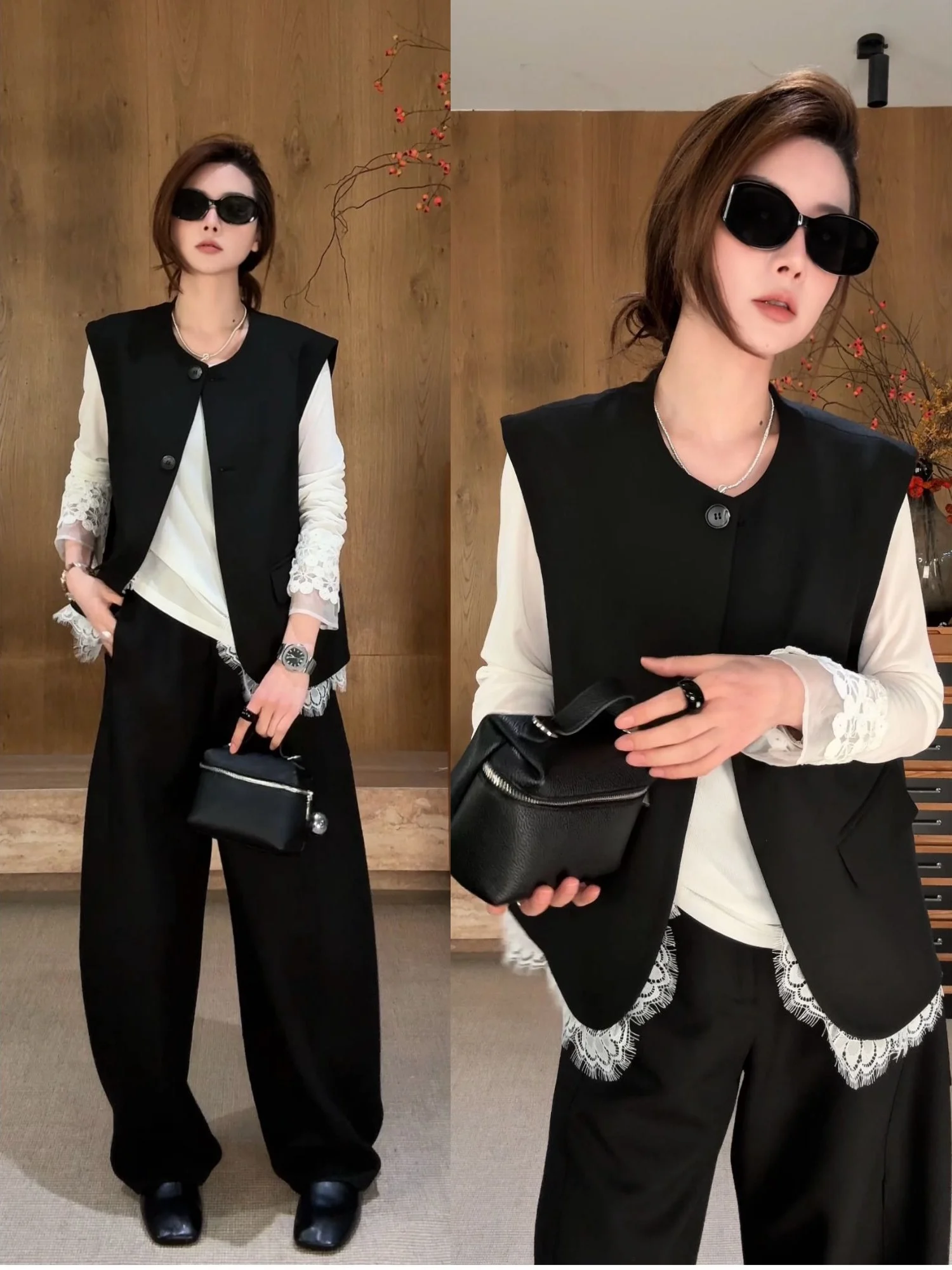 

Новинка: Жилет-куртка с круглым вырезом, без декоративных пуговиц, в стиле колор-блок, с кружевными вставками, в повседневном стиле, для узкого круга аудитории.