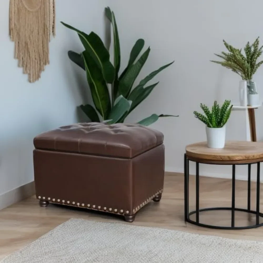 Leather Storage Bench Rectangle 24 Inch Foot Rest Stool for Living Room Bedroom