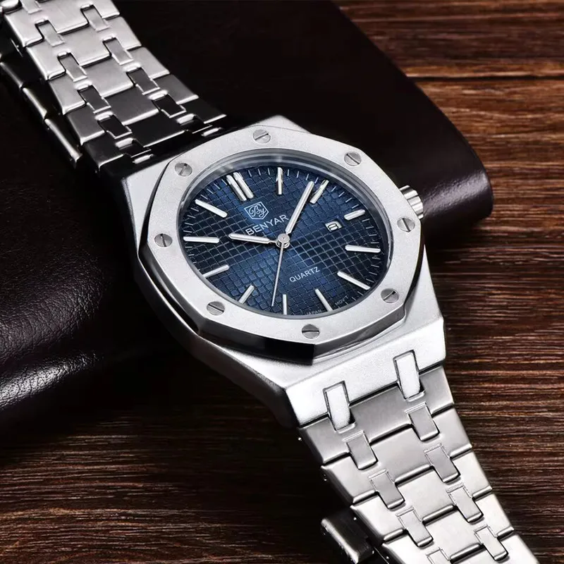 BENYAR 5156 Men's Quartz Luxury Watch Fashion Business Waterproof Calendar High Quality Stainless Steel Watches for Man 2026