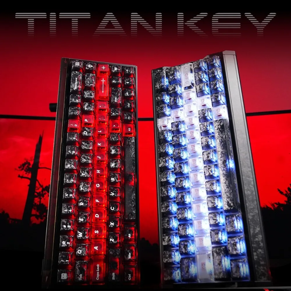 Titan Nation Carbon Fiber Keycap Transparent Original Height Side Carving Key Caps Custom Mechanical  Keyboard Accessories Gift