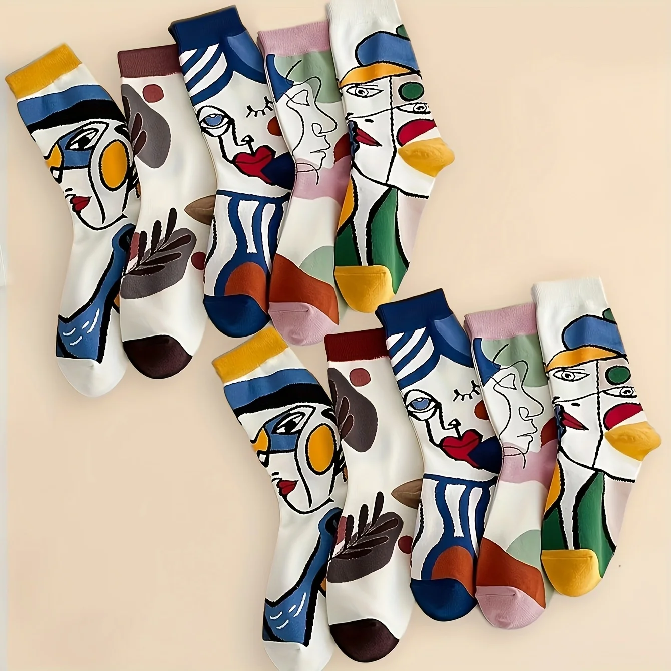 3 أزواج من الجوارب ذات الأنبوب المتوسط للزوجين على الطراز الفني اللوحة الزيتية الشهيرة
