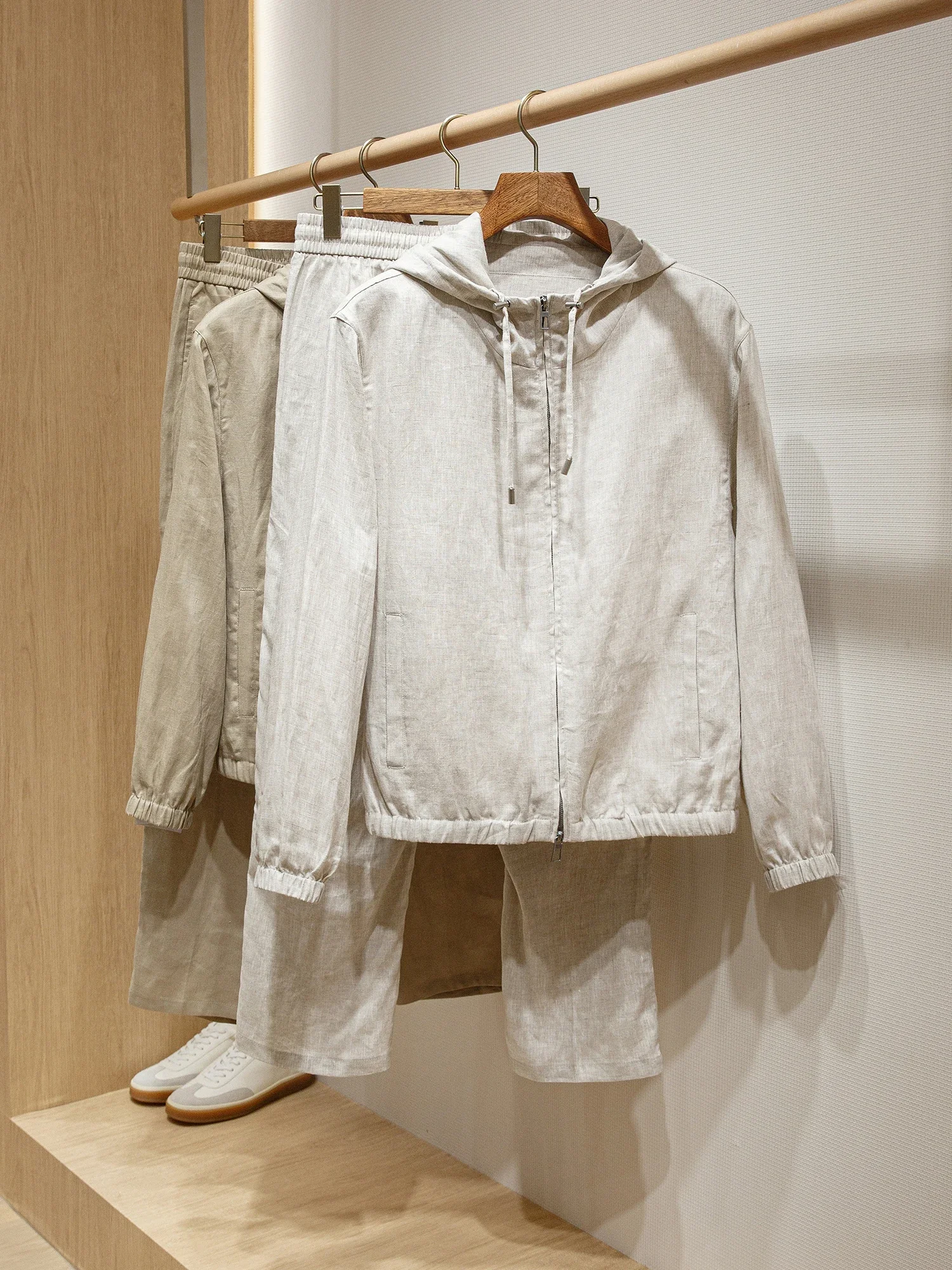 

Italian old money wind pure linen comfortable breathable hooded casual jacket set