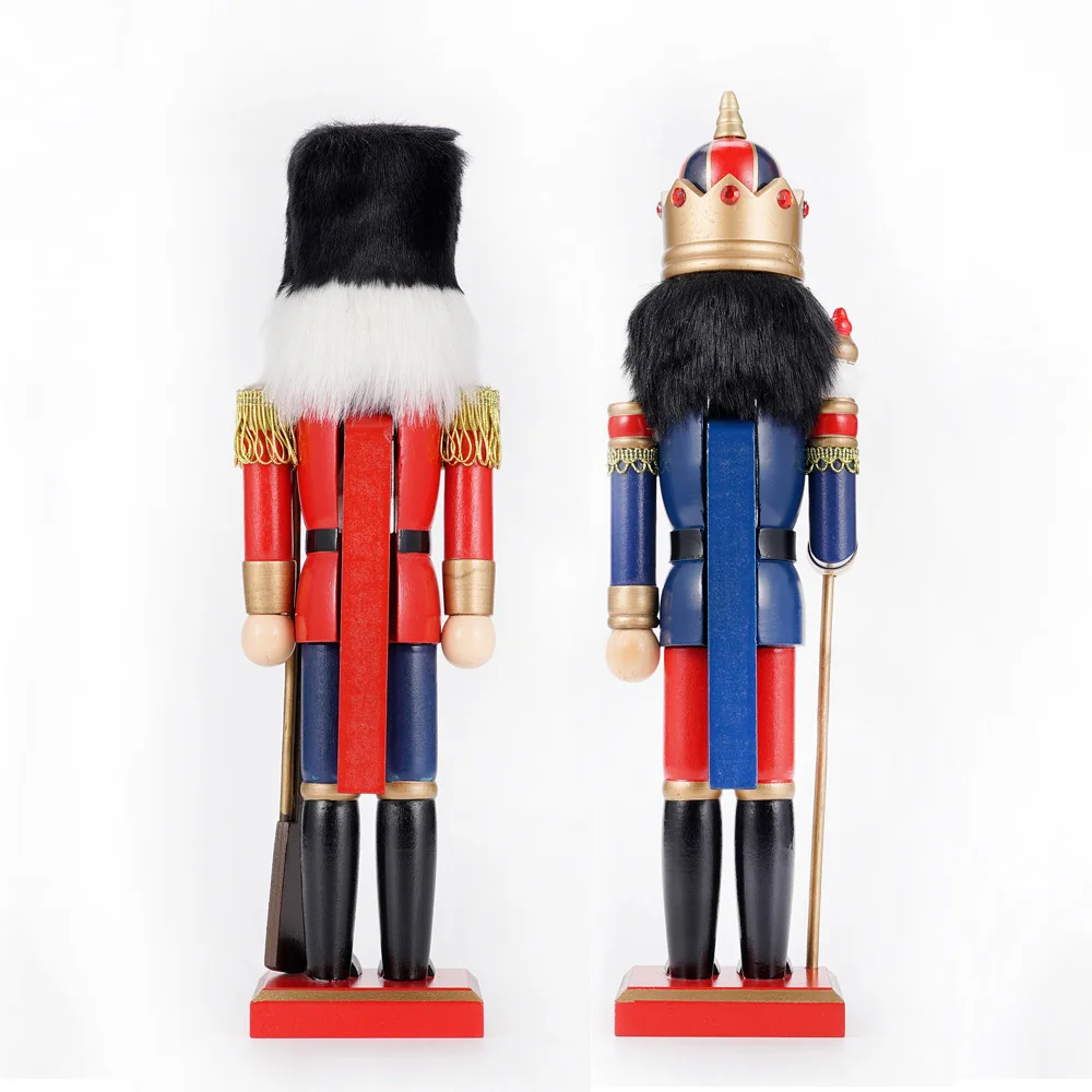 38CM Wooden Nutcracker Ornament Soldier Figurement Handcraft Doll Toy Home Office Table Xmas Decoration Statues Christmas Gift