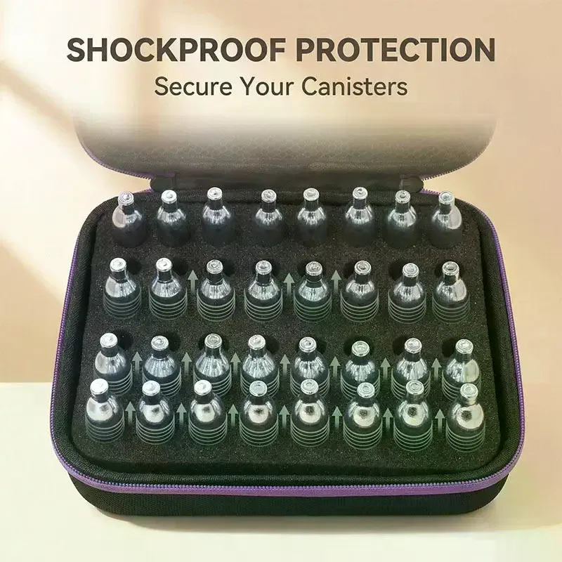 Cartridges Storage Case CO2 Bubble Machine Cylinder Bag Portable 48 Slots 8-Gram Box Only No Mess Safe Keep