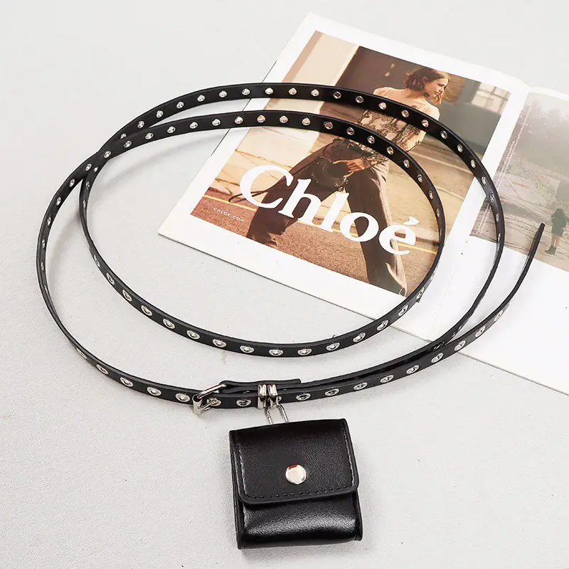 

Поясная сумка-бананка в стиле панк с двойным слоем, отделением для монет и наушников, заклепками, регулируемым ремнем для джинсов, дизайнерская, люксовая, мини-формат