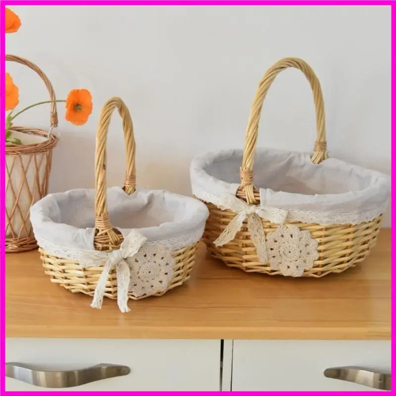 57BE PORTABLE OVAL HANDBASKET مع ملحق بطانة النسيج للتسوق والنزهات تصاميم مواد الصفصاف القوية