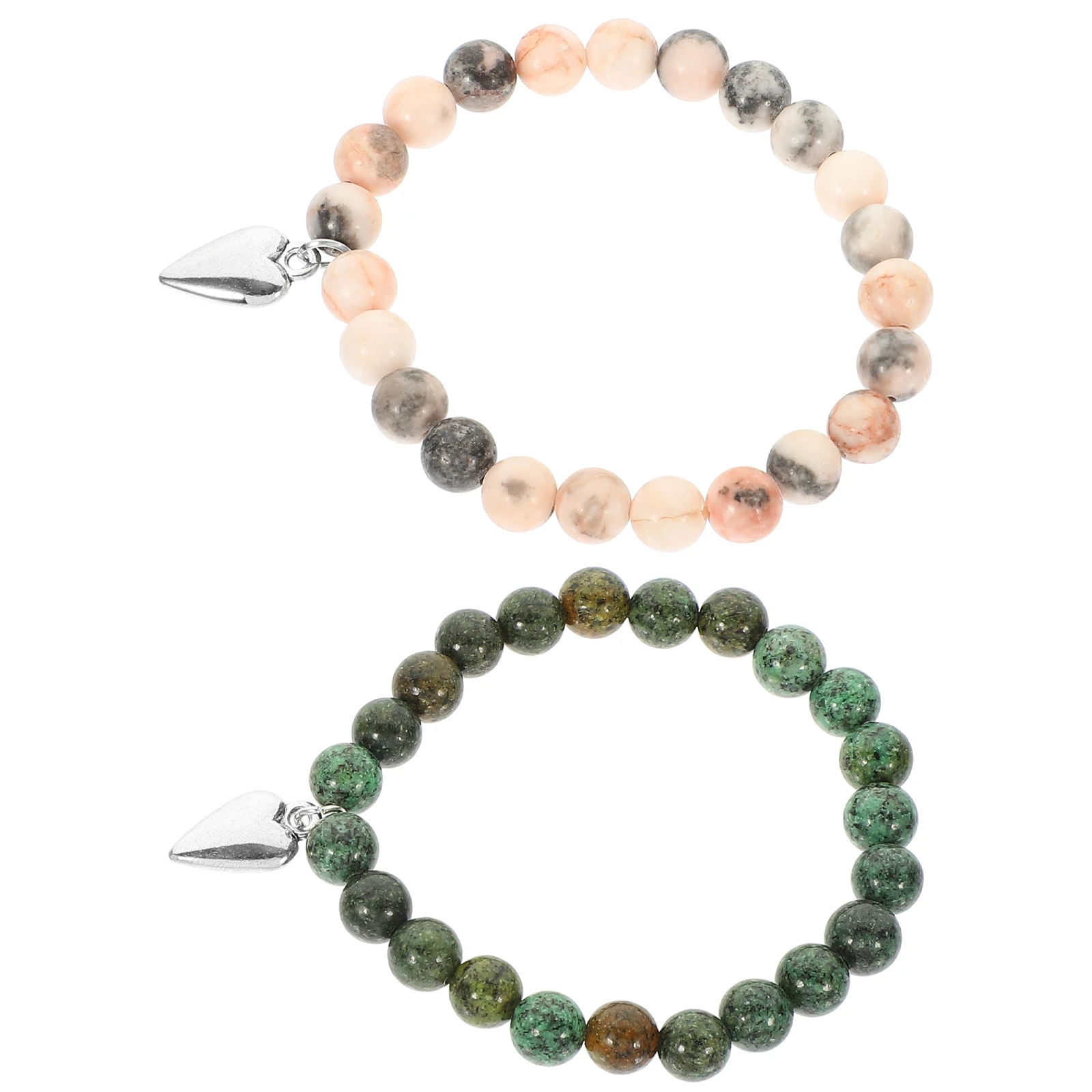 

2pcs Heart Beaded Bracelet for Women Men Natural Stone Alloy Adjustable Wrist Accessory Daily Wear Gym Decorative Portable