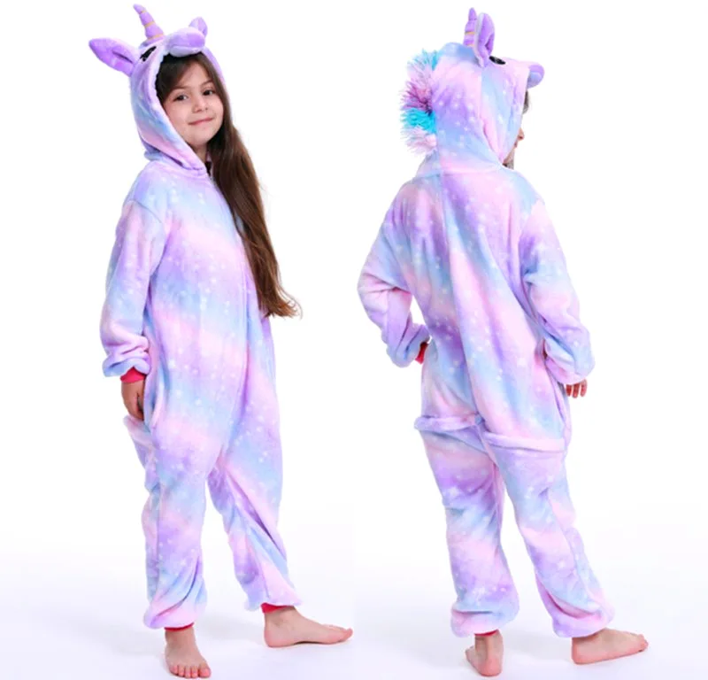 2024 Children Pajamas Winter Sleepwear Boys Onesies Girls Pyjamas Set Kids Kigurumi Cute Unicorn Deer Anime Cosplay Costumes