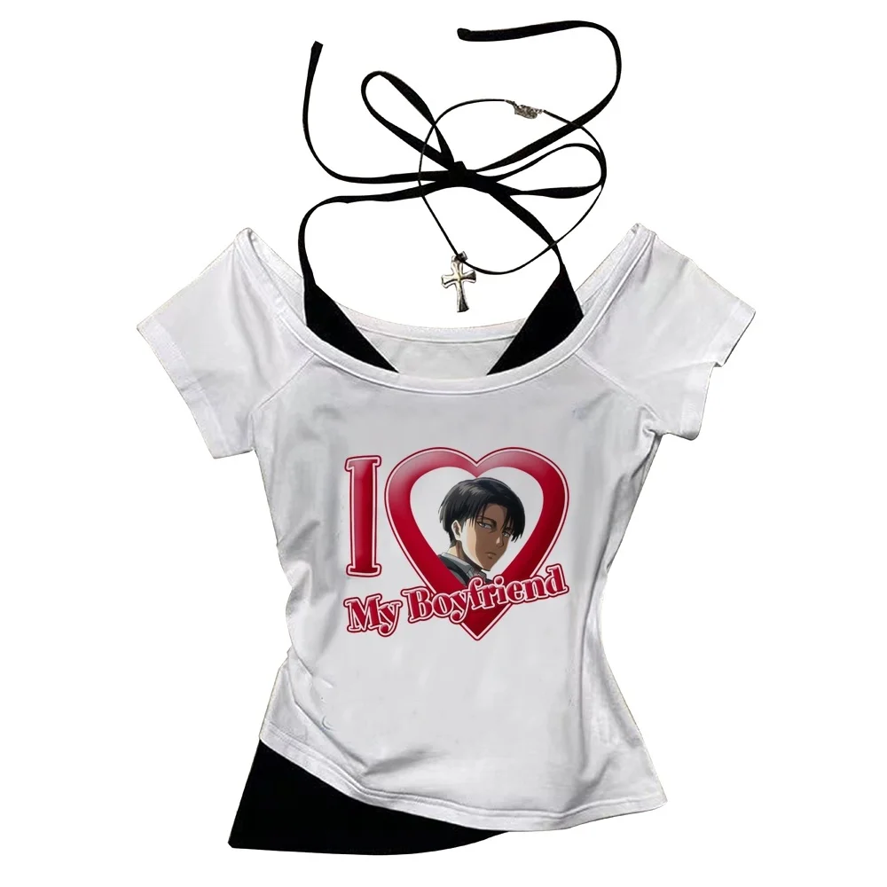 Attack on Titan crop top female cheap clearance sales emo streetwear gyaru t shirt gyaru 2000s manga cutecore